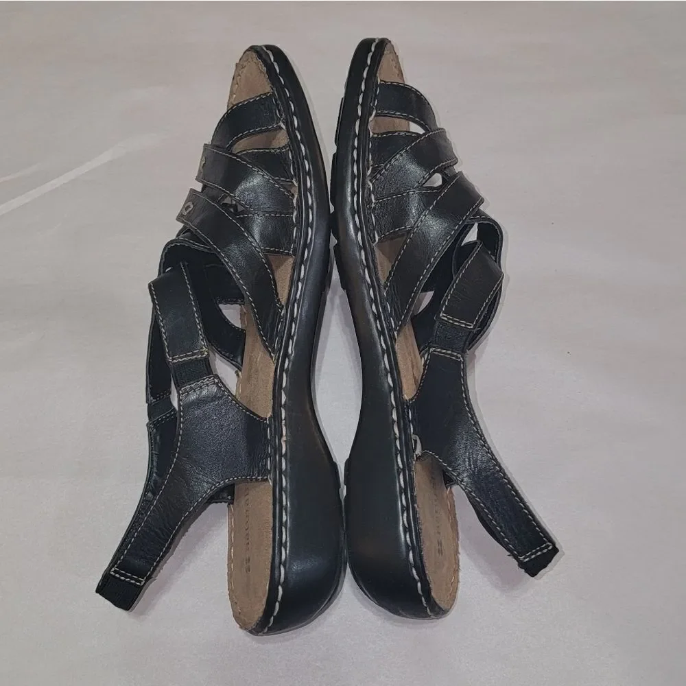 Naturalizer Craft Black Leather Strappy Comfort Sandals w Thick Stitching Sz 9.5